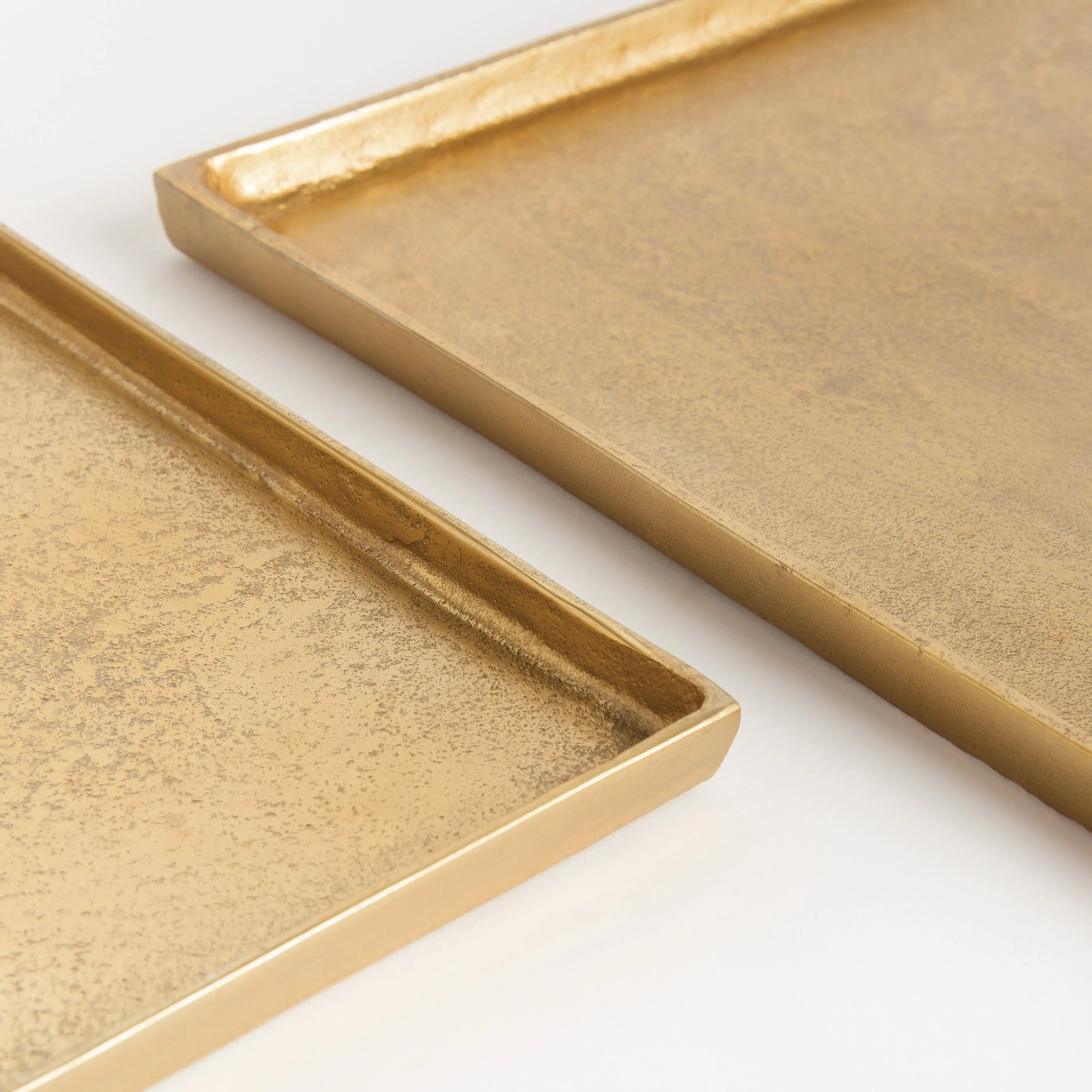 Brett Square Decorative Trays - Set of 2 Gold Cast Aluminum - Villa Decor & Design