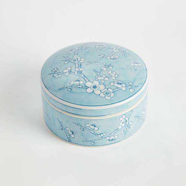 Monarch Empress Round Lidded Catchall Box - Large Blue & White Porcelain Box