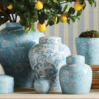 Monarch Parrot Ginger Jar - Light Blue & White Hand-Painted Porcelain