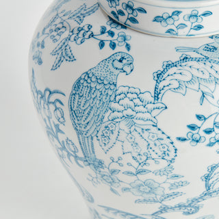 Monarch Parrot Ginger Jar - Light Blue & White Hand-Painted Porcelain