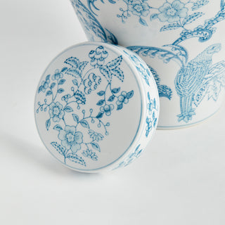 Monarch Parrot Ginger Jar - Light Blue & White Hand-Painted Porcelain