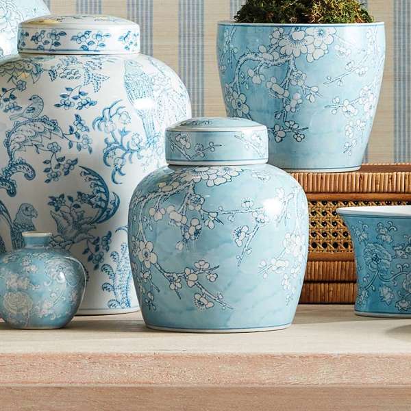 Monarch Empress Lidded Jar - Blue & White Parrot Motif Porcelain Jar - Villa Decor & Design