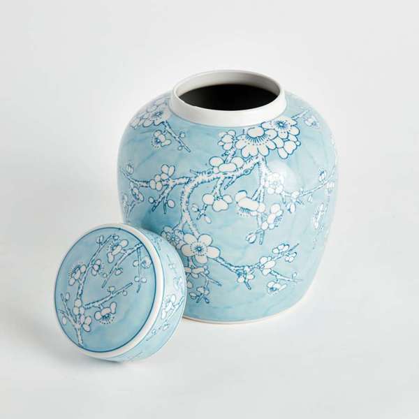 Monarch Empress Lidded Jar - Blue & White Parrot Motif Porcelain Jar - Villa Decor & Design