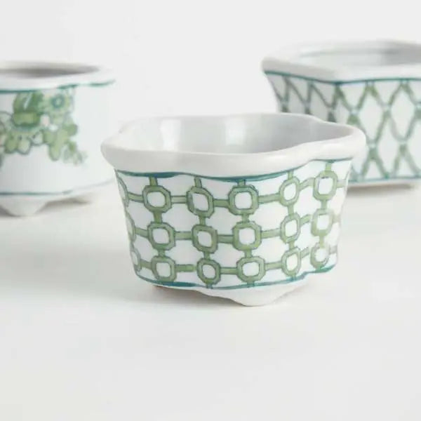 Imperial Assorted Mini Pots - Set of 4 Green & White Chinoiserie Ceramics - Villa Decor & Design