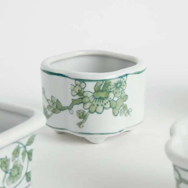 Imperial Assorted Mini Pots - Set of 4 Green & White Chinoiserie Ceramics - Villa Decor & Design