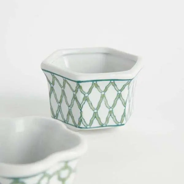 Imperial Assorted Mini Pots - Set of 4 Green & White Chinoiserie Ceramics - Villa Decor & Design