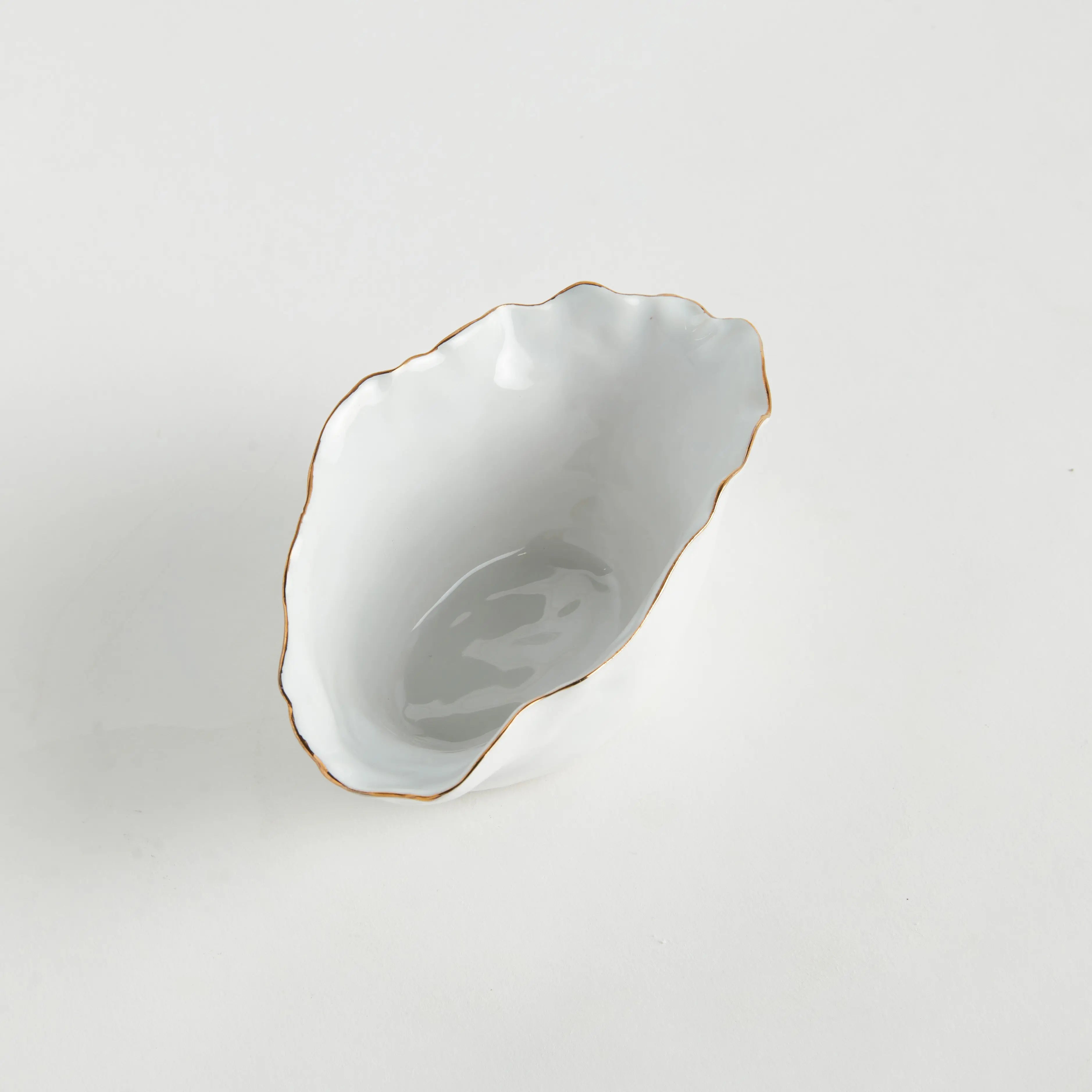 Mackenna Wide Vase - Crimped White & Gold Ceramic Centerpiece - Villa Decor & Design