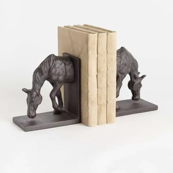 Horse Bookends - Set of 2 Black Bronze Cast Aluminum Horse Sculptures - Villa Decor & Design
