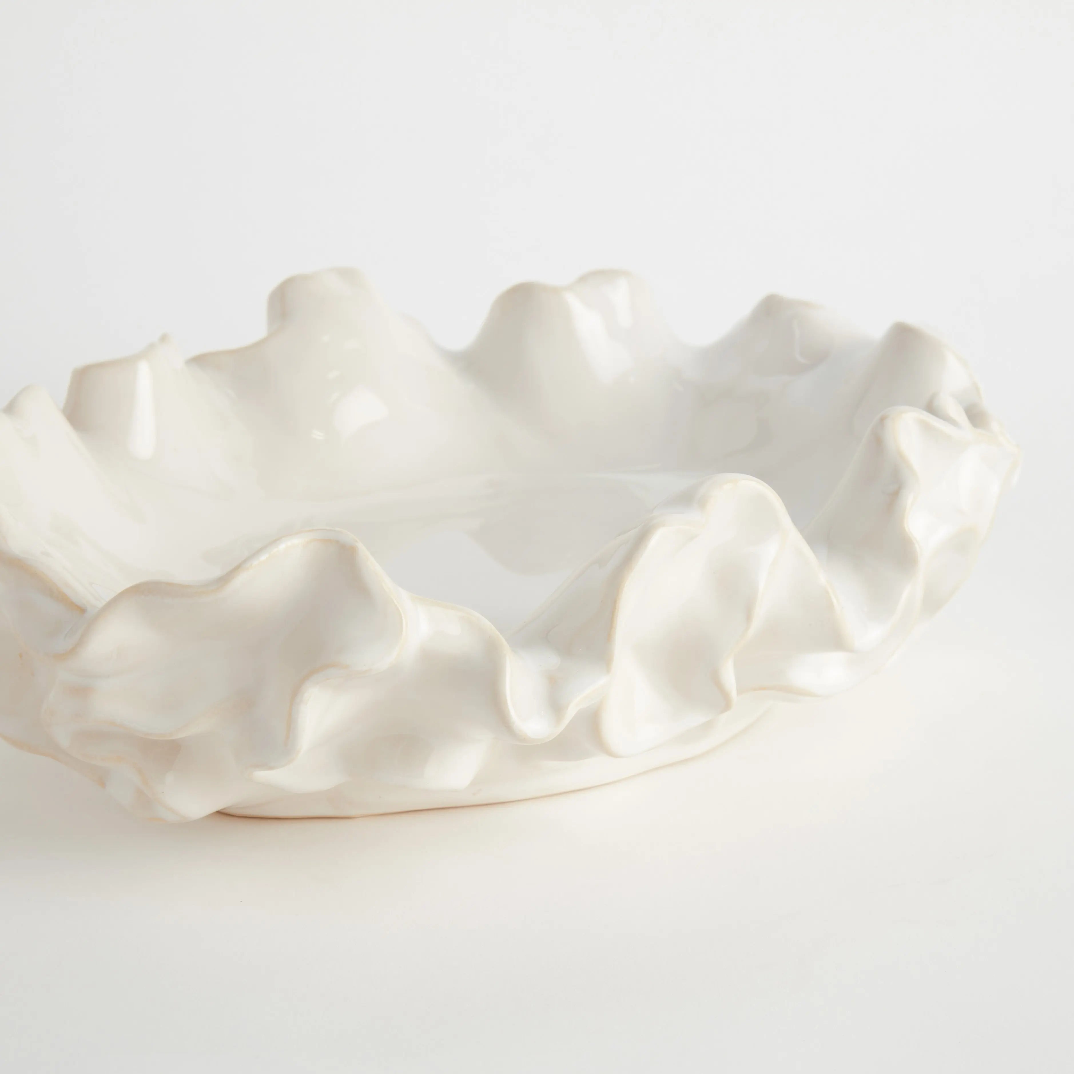 Camilla Ruffled Decorative Bowl - Handcrafted Stoneware Statement Piece (2 Sizes & 2 Colors) - Villa Decor & Design