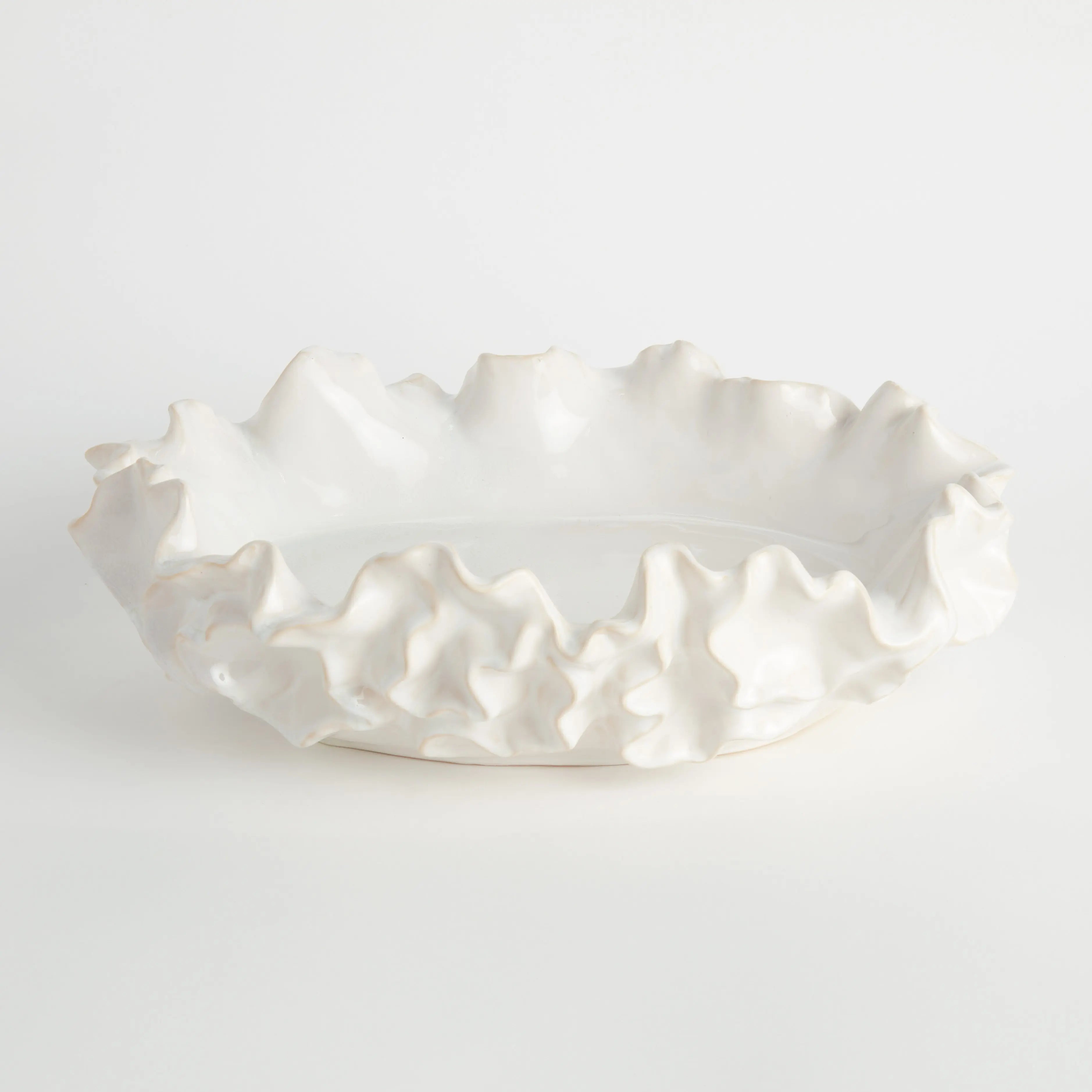 Camilla Ruffled Decorative Bowl - Handcrafted Stoneware Statement Piece (2 Sizes & 2 Colors) - Villa Decor & Design