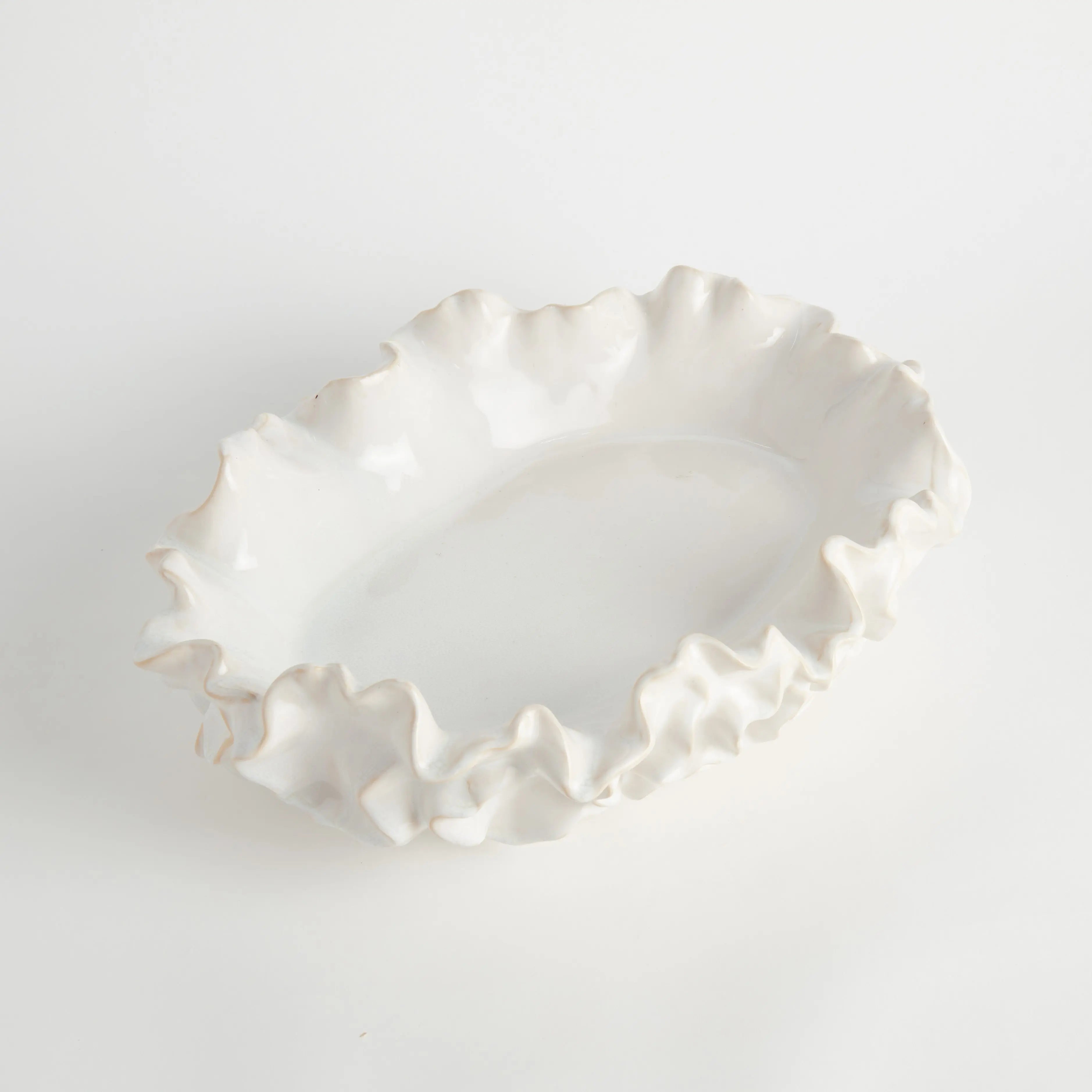 Camilla Ruffled Decorative Bowl - Handcrafted Stoneware Statement Piece (2 Sizes & 2 Colors) - Villa Decor & Design