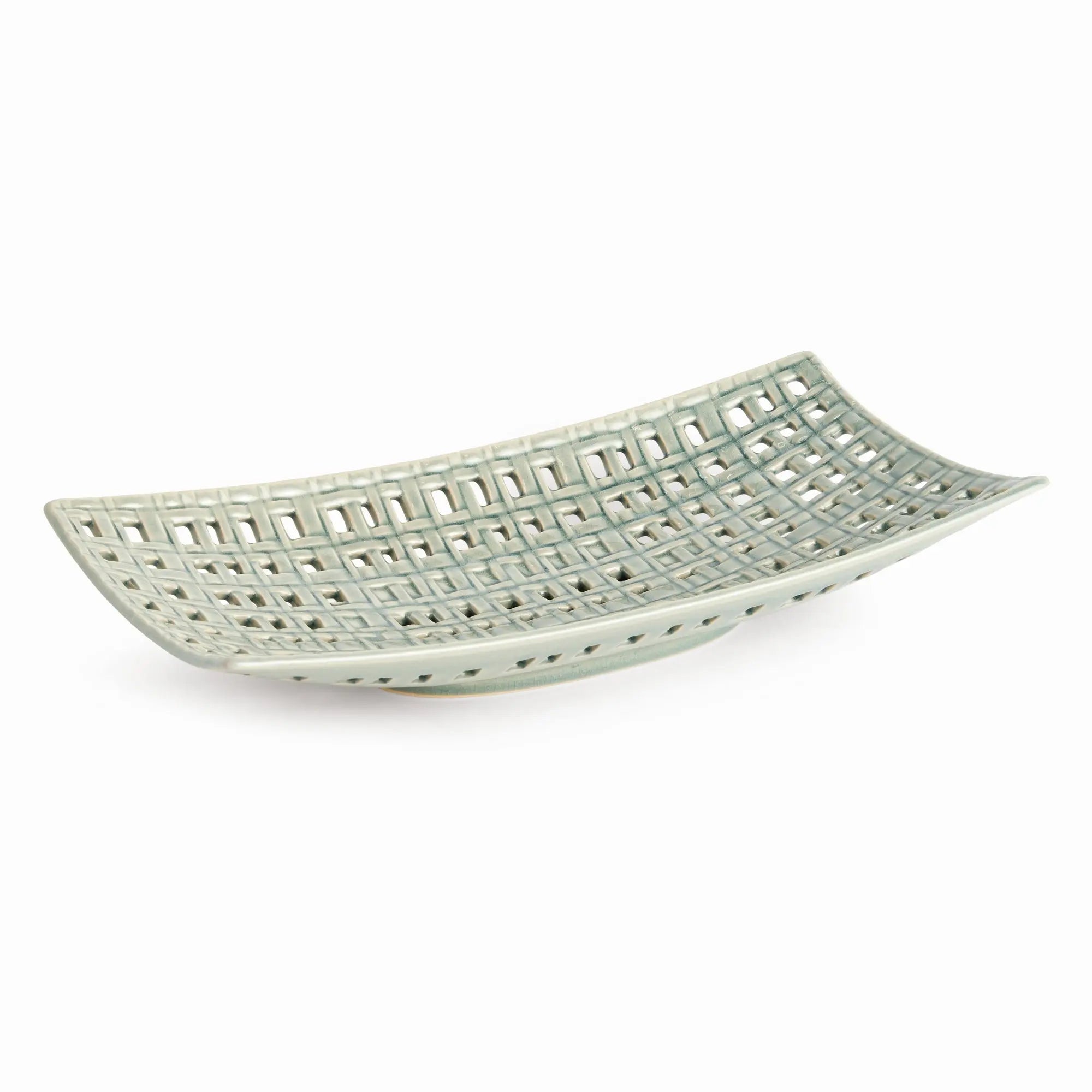 Emily Stoneware Tray - Sand-Casted Open Weave Decorative Accent (Square or Rectangular) - Villa Decor & Design