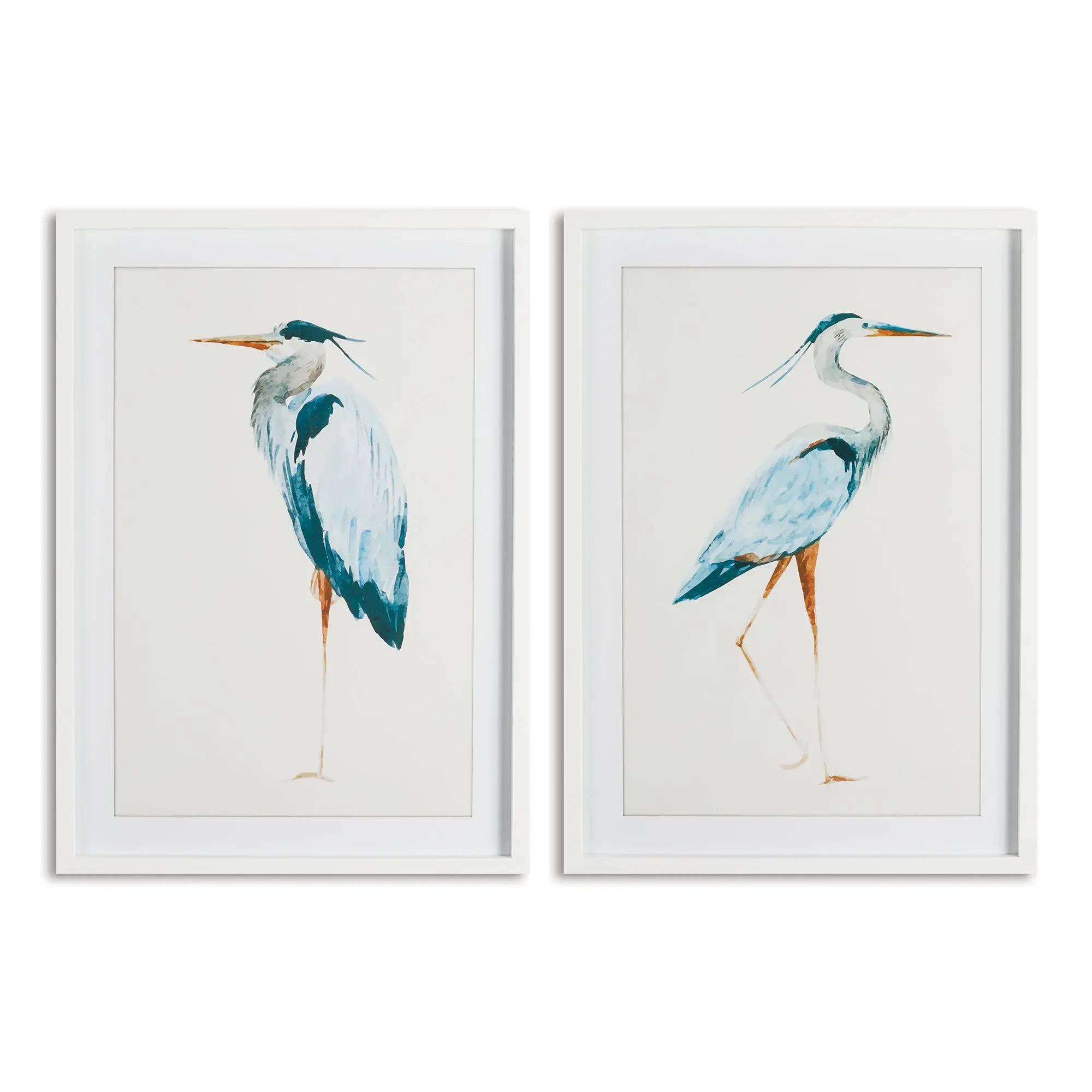 Blue Heron Prints - Set of 2 Coastal Framed Wall Art - Villa Decor & Design