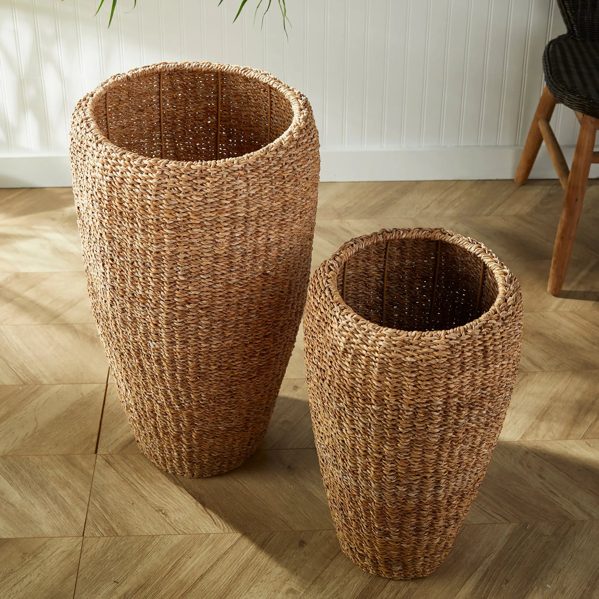 SEAGRASS TALL ROUND PLANTERS, SET OF 2 Villa Decor & Design