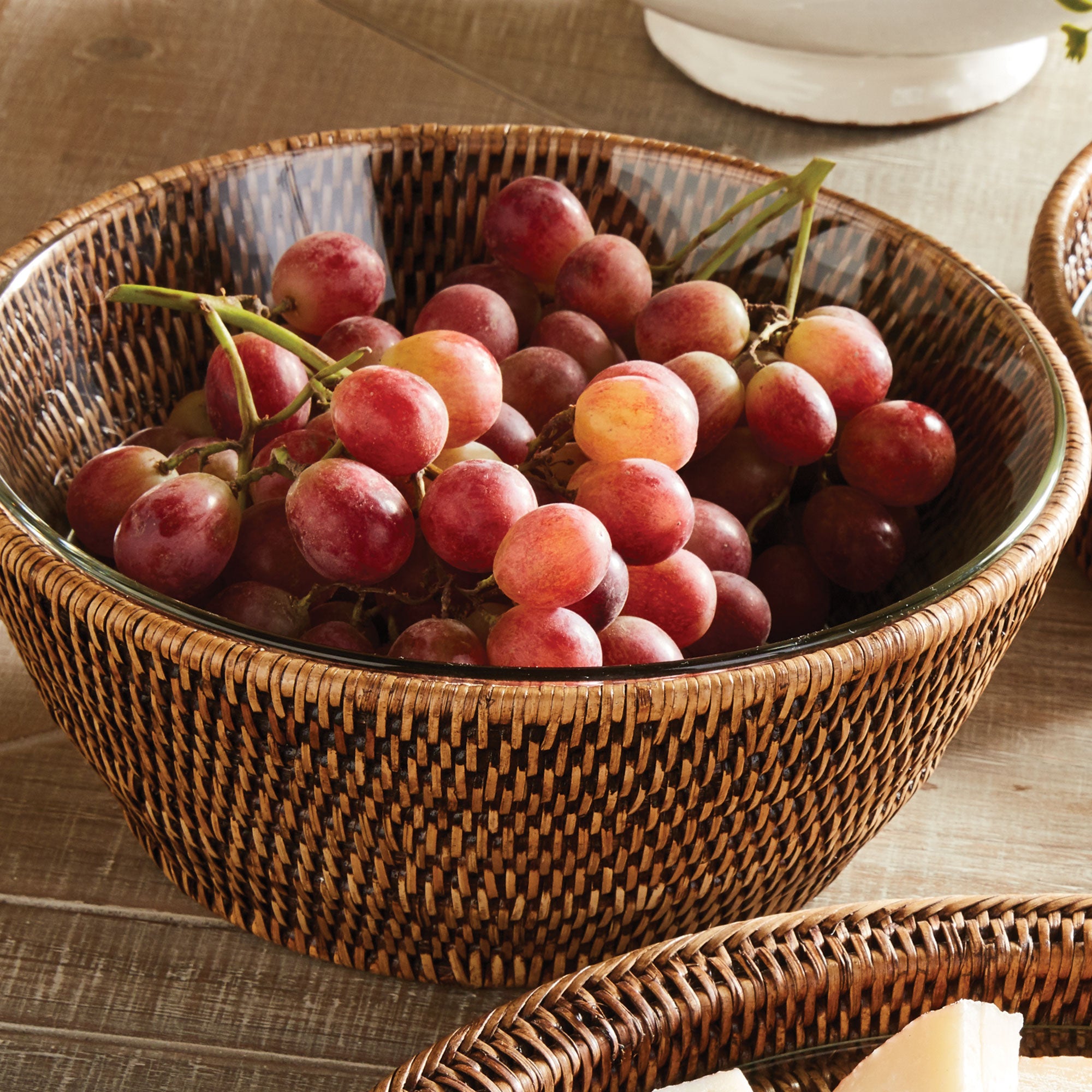 Burma Rattan Bowl with glass insert – warm brown finish