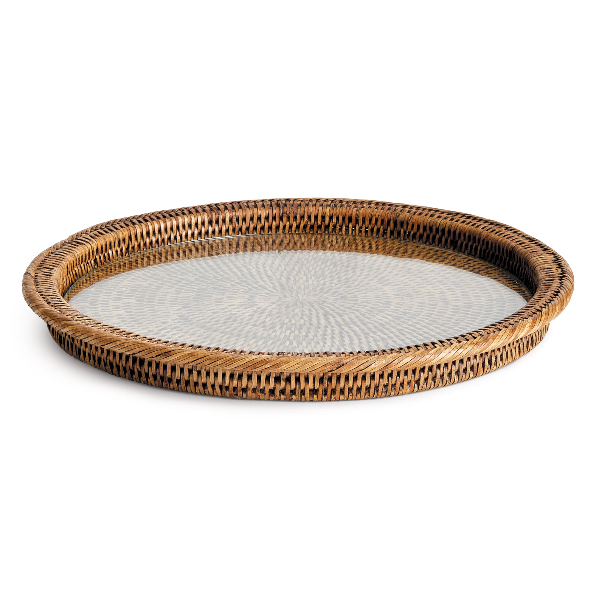 Burma Rattan Serving Platter with Glass Insert – Whitewash, Graywash, or Warm Brown