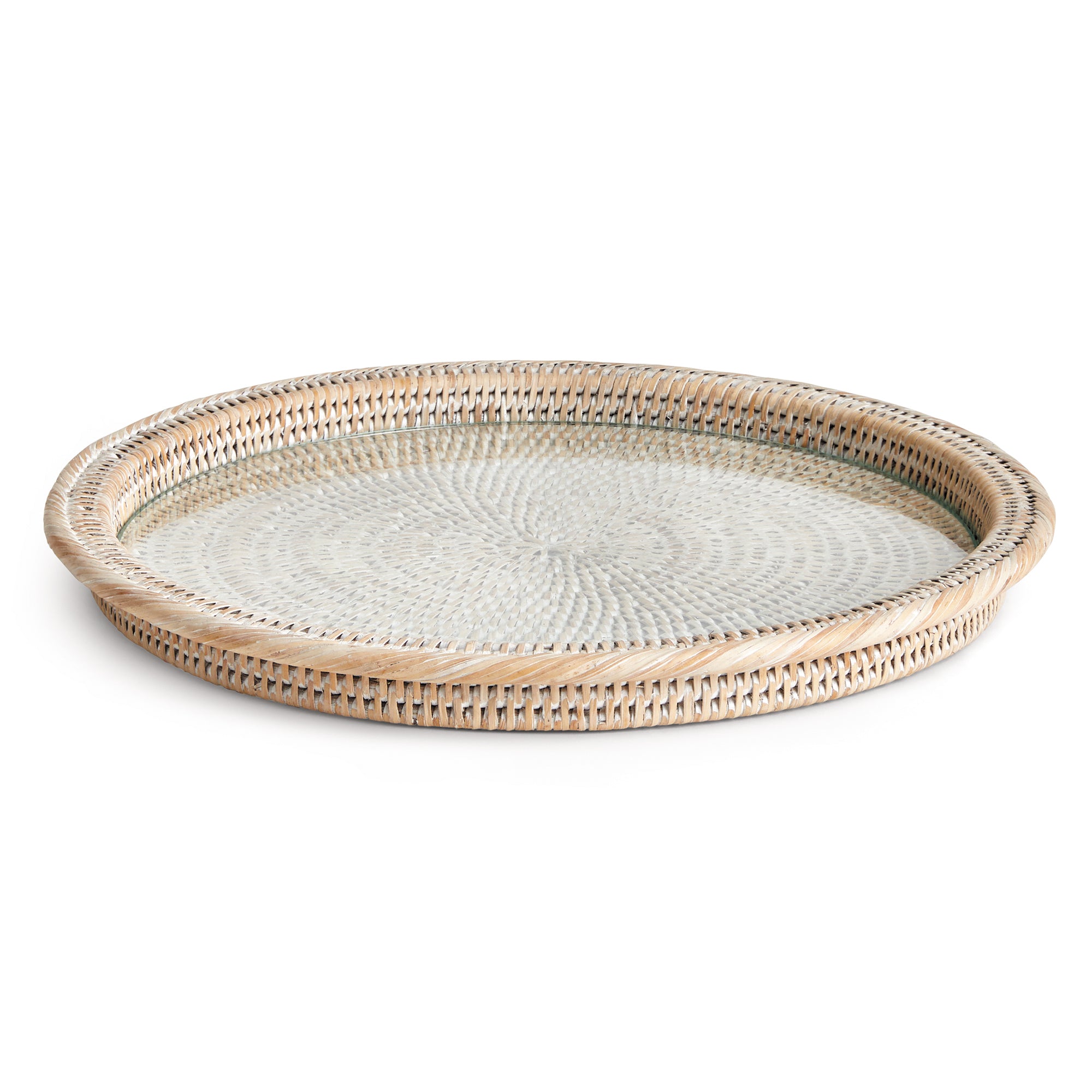 Burma Rattan Serving Platter with Glass Insert – Whitewash, Graywash, or Warm Brown