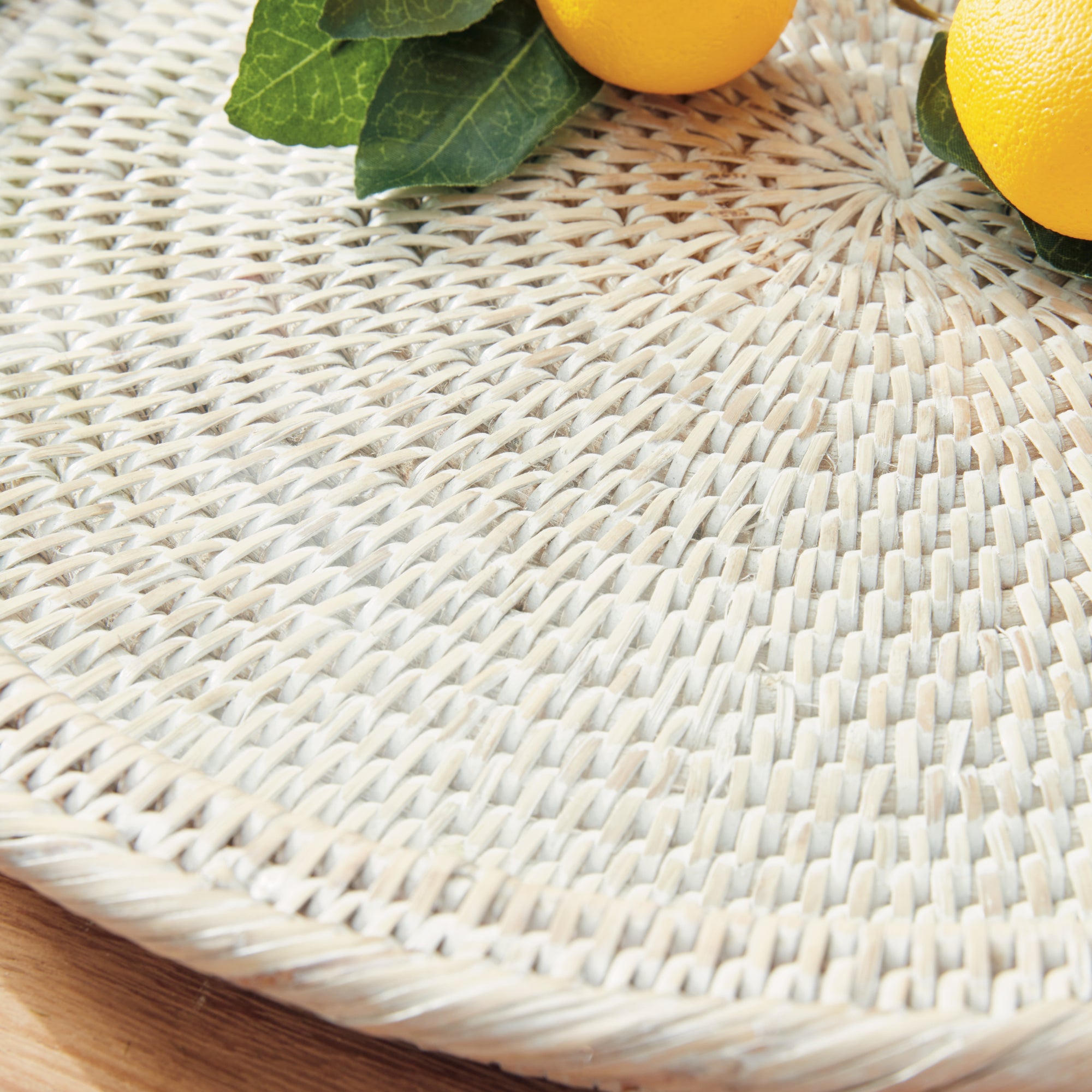 Burma Rattan Serving Platter with Glass Insert – Whitewash, Graywash, or Warm Brown