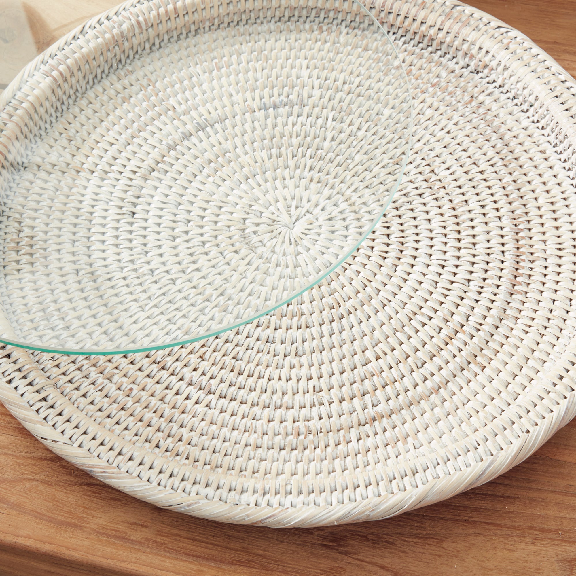 Burma Rattan Serving Platter with Glass Insert – Whitewash, Graywash, or Warm Brown