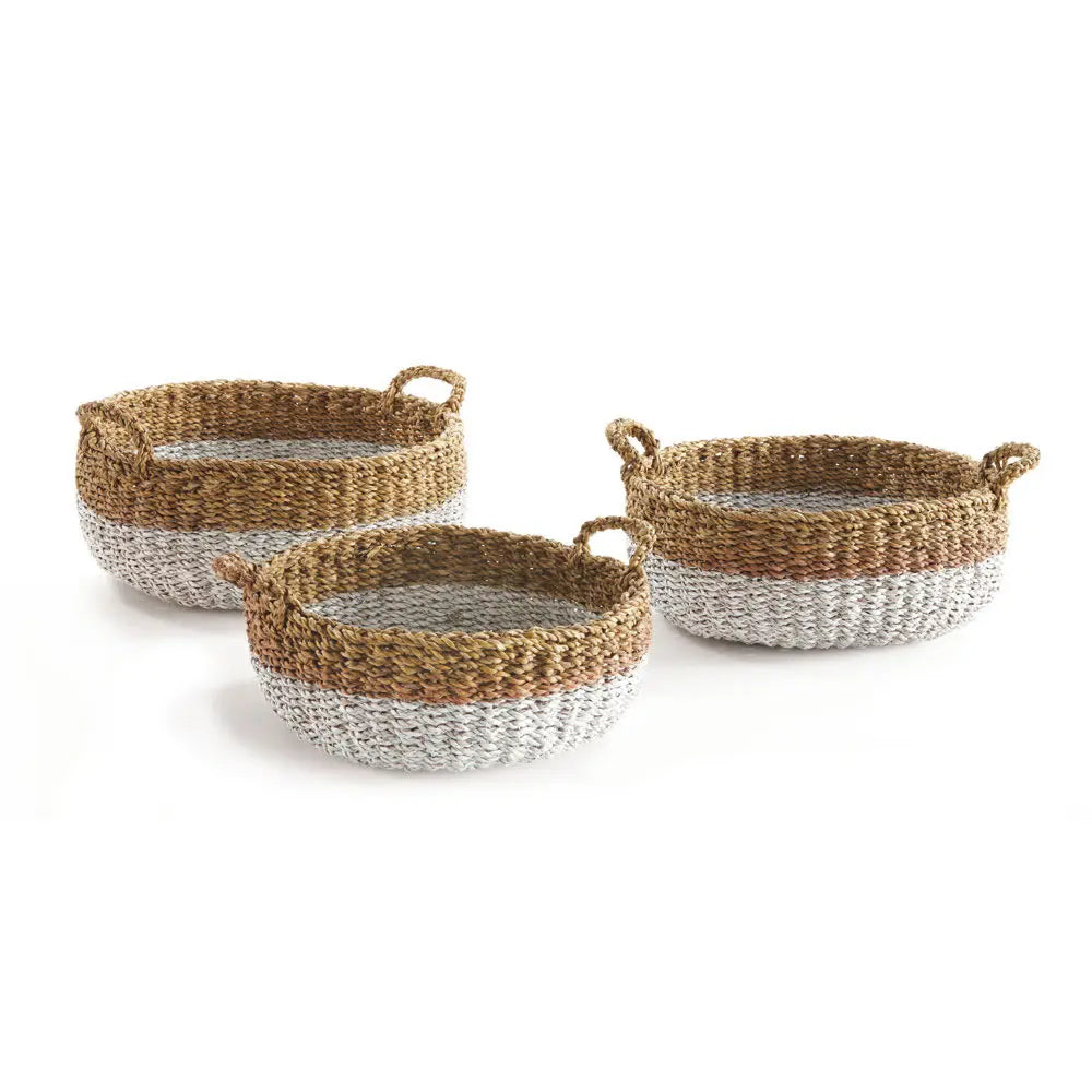 SEAGRASS SHALLOW BASKETS WITH HANDLES, SET OF 3 Villa Decor & Design