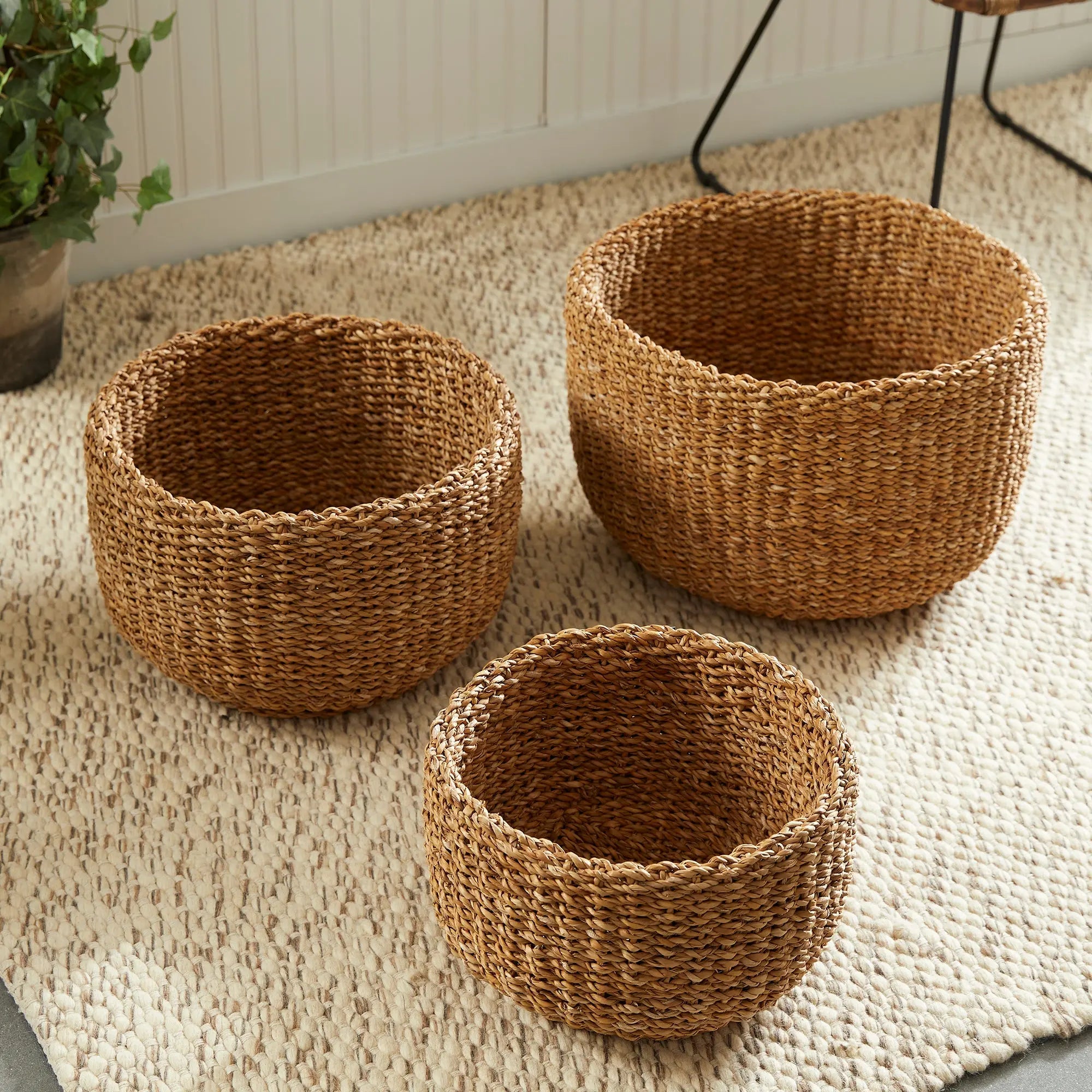 SEAGRASS CYLINDRICAL BASKETS, SET OF 3 Villa Decor & Design