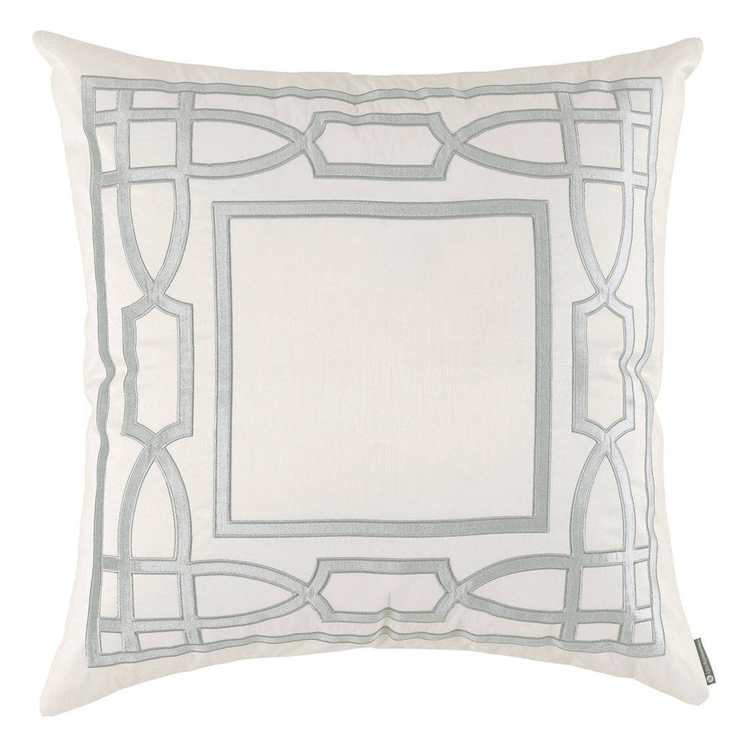 Trey Euro Border Pillow Ivory / Aquamarine 28x28, decorative pillows, euro pillows, green and white pillows