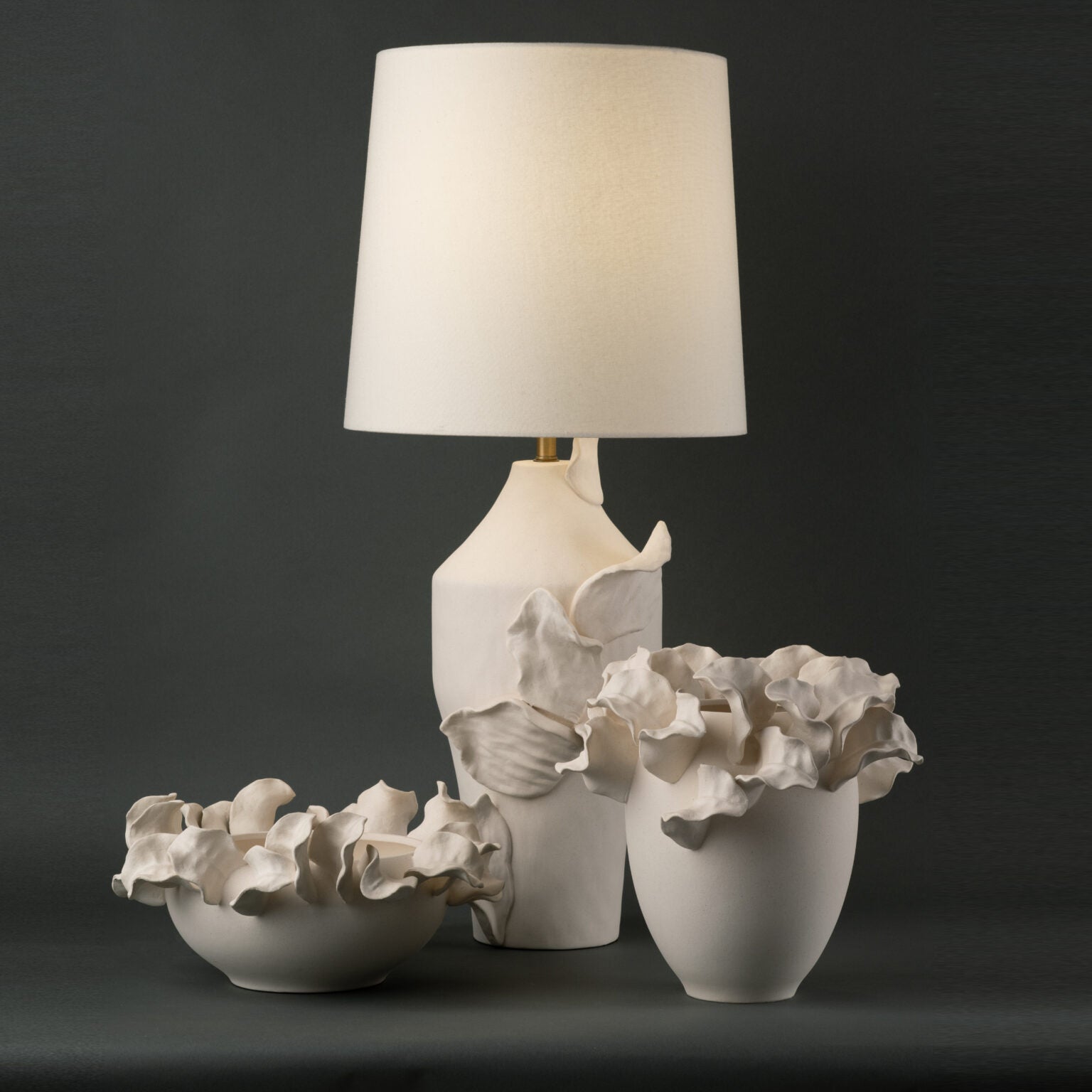 Solana Ceramic Bowl - 14" Matte Off-White Botanical Sculptural Centerpiece - Villa Decor & Design