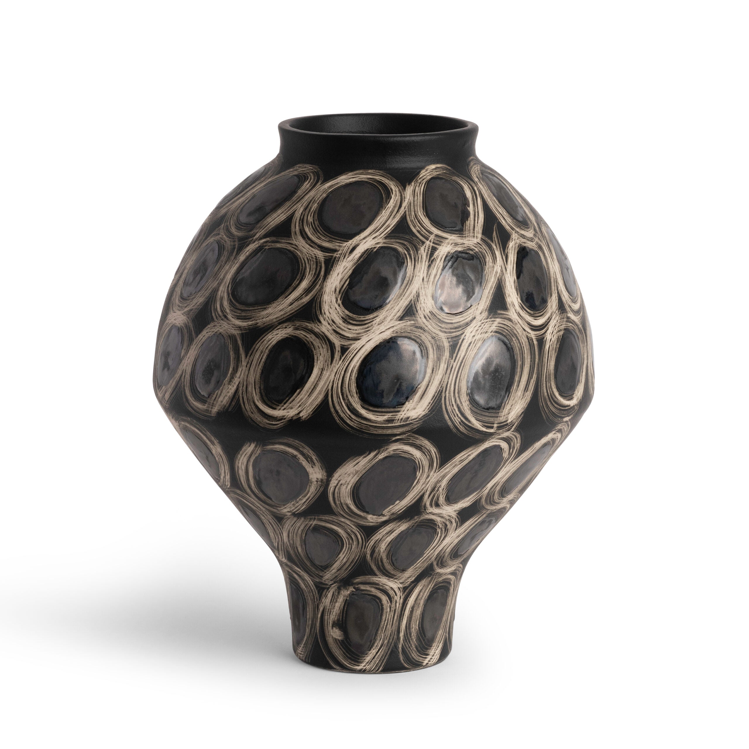 Tessa Vase - Black Circular Patterned Ceramic Vase - Villa Decor & Design