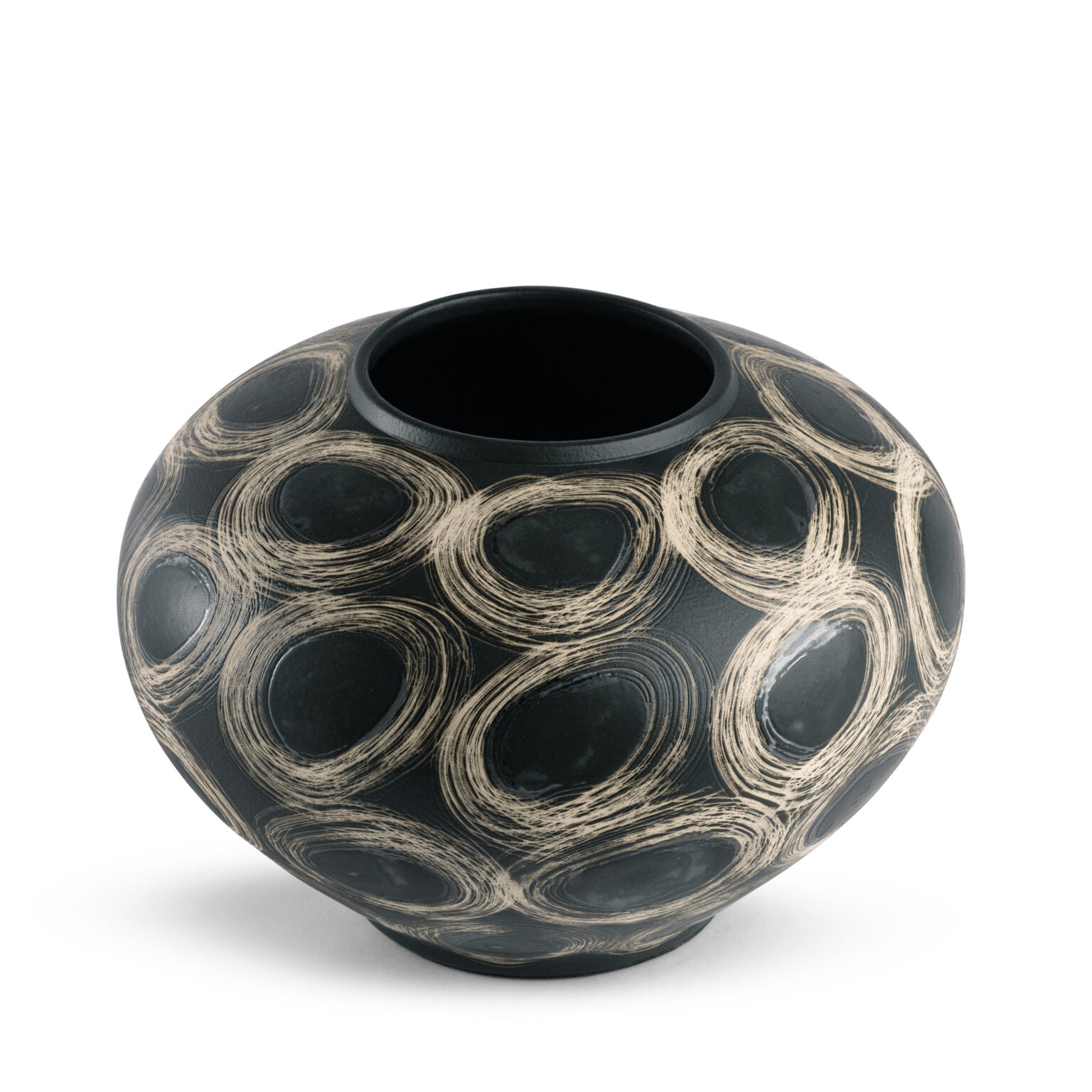 Wren Vase - Black Circular Patterned Ceramic Focal Vase - Villa Decor & Design