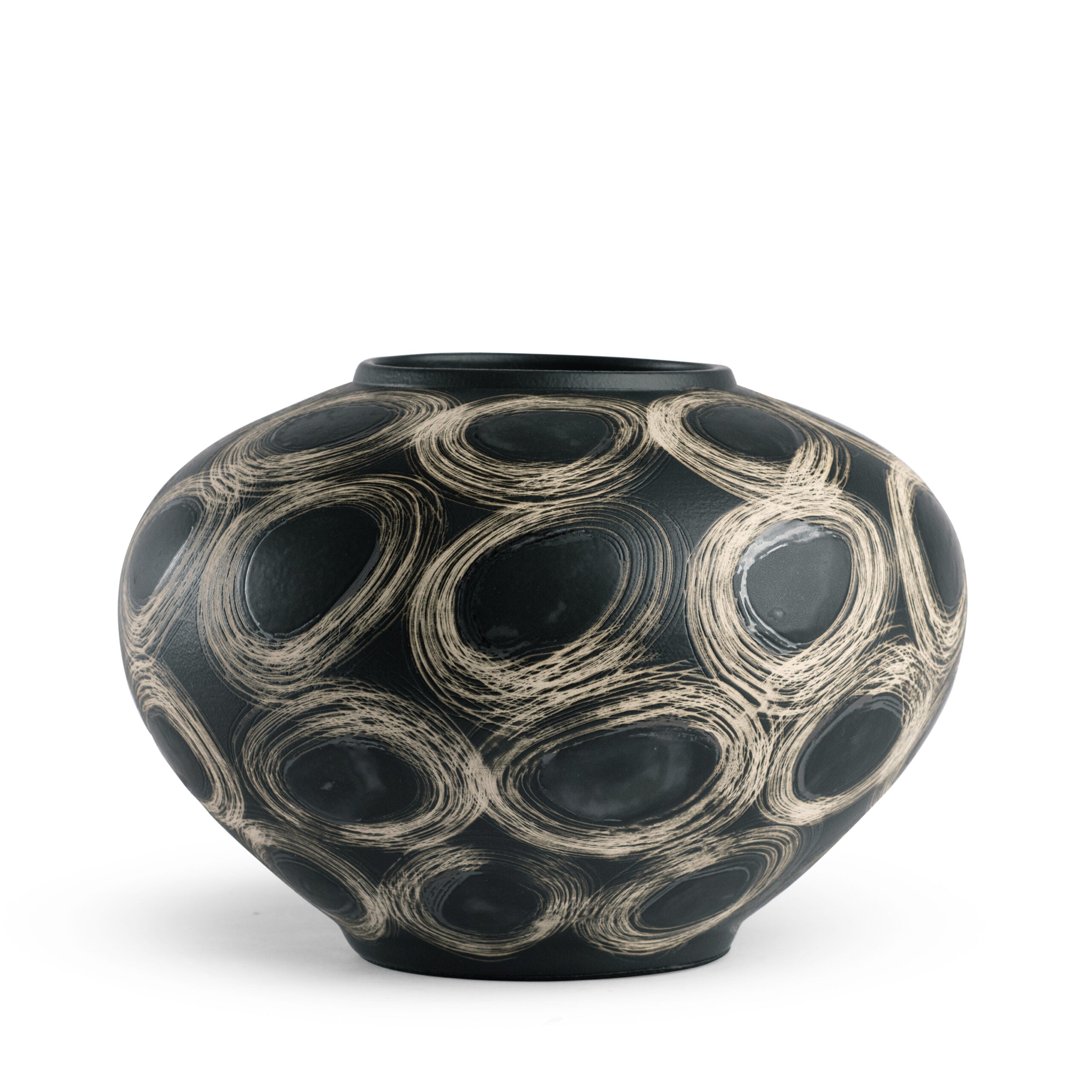 Wren Vase - Black Circular Patterned Ceramic Focal Vase - Villa Decor & Design