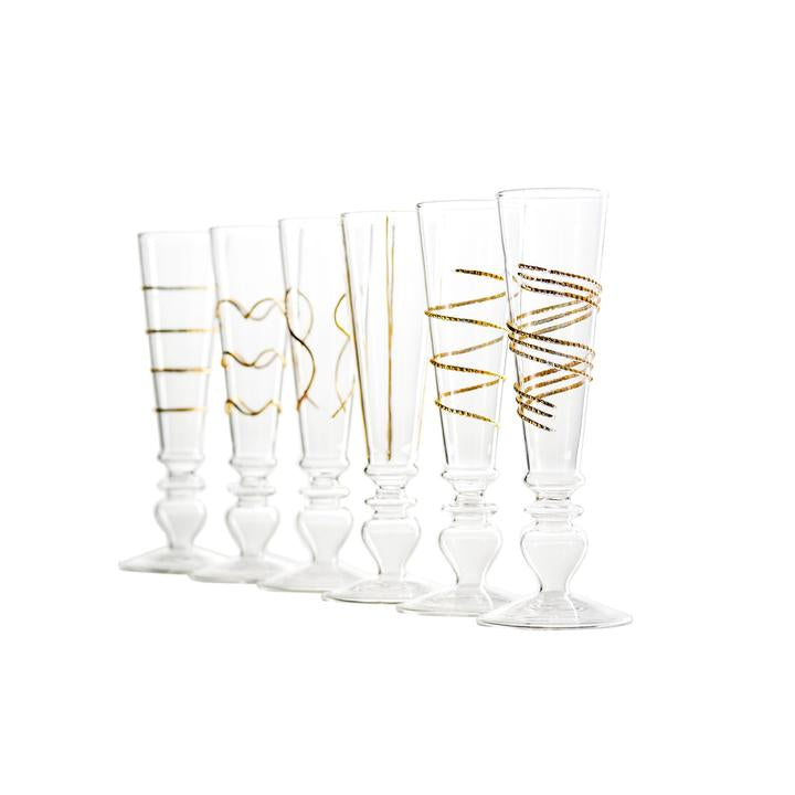 Footed Razzle Dazzle Flutes with Gold Accents, Set of 6