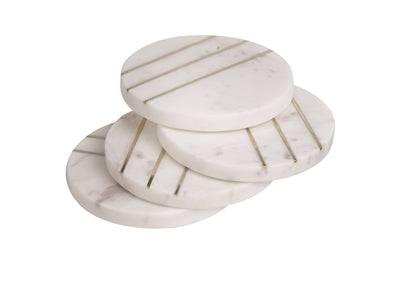 Round Marble With Brass Coasters - Opal White