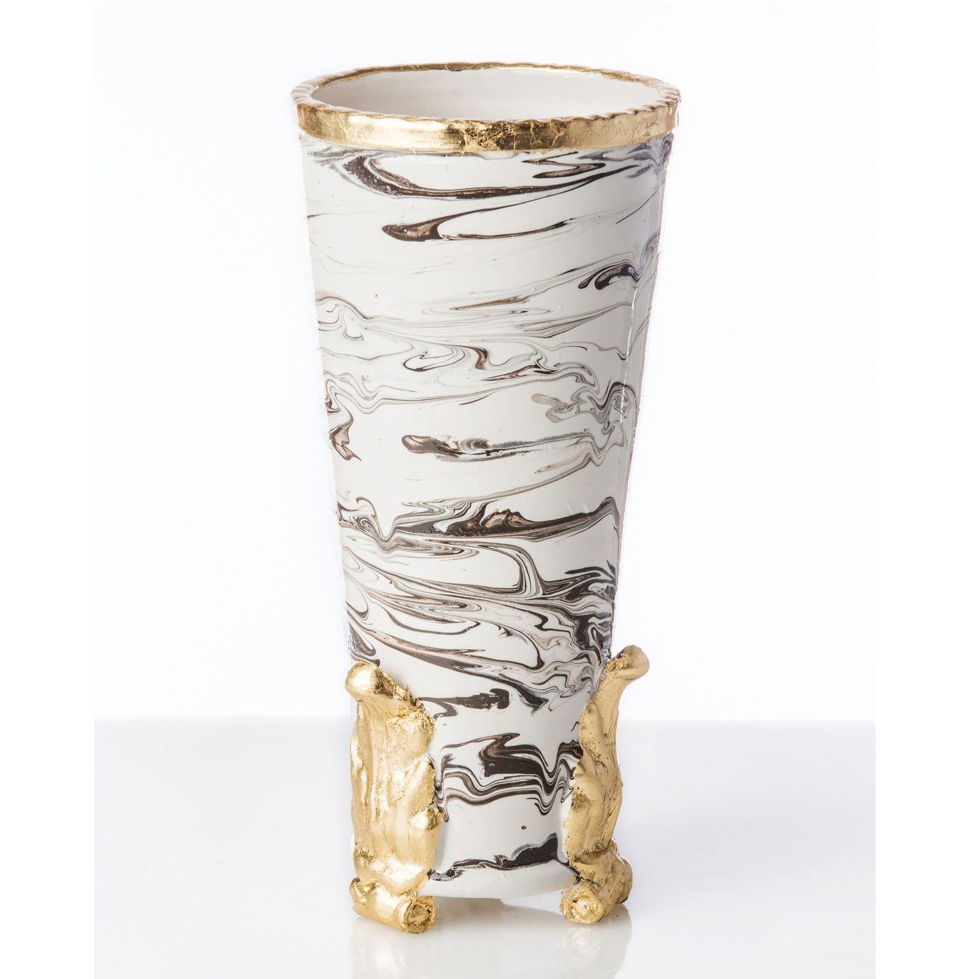 Marble Vase with Gold Acanthus Accents - Villa Decor Design & Style